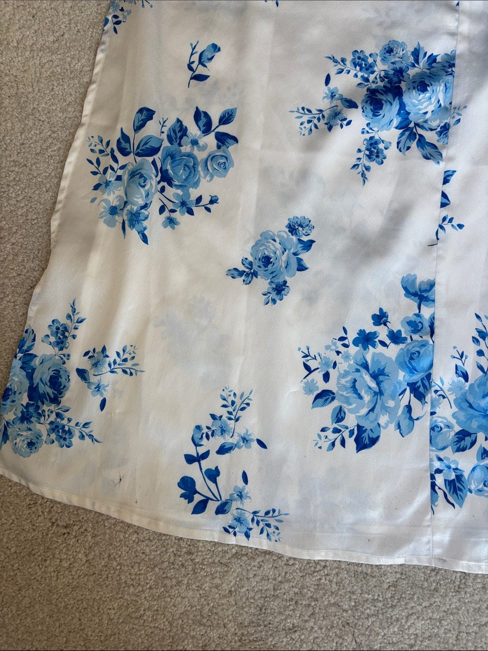Lucy In The Sky White Blue Floral Satin Maxi Tank Dress Side Slits Women’s Small - Picture 9 of 15